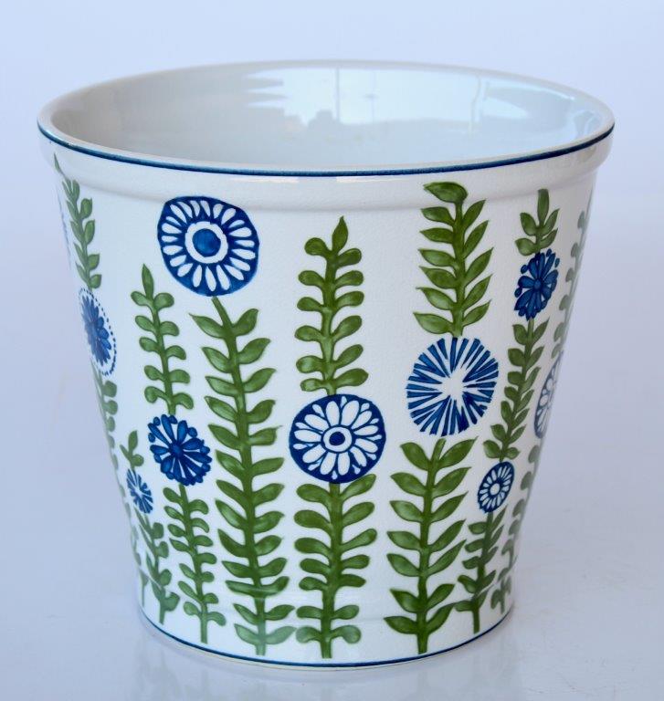 BLUE & GREEN SUNFLOWER ROUND PLANTER  22X23CM